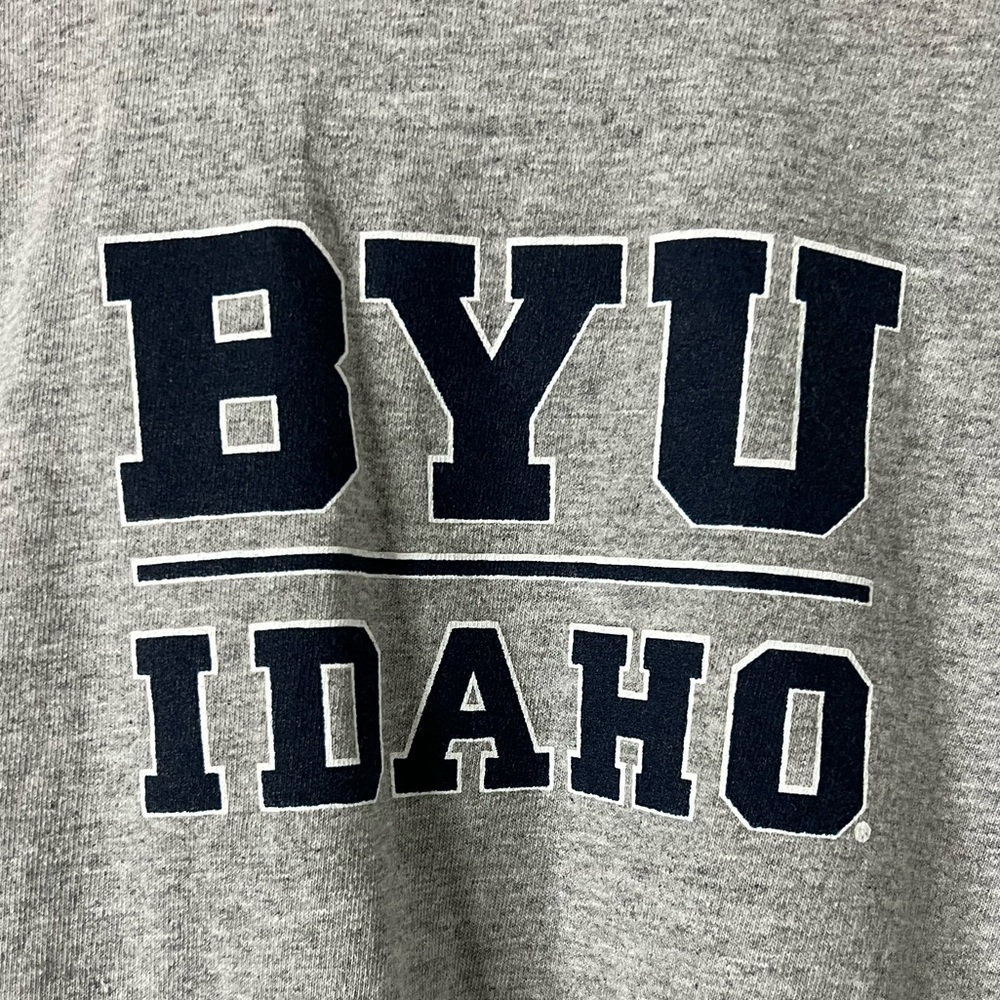 BYU Idaho Youth Tee Champion 
Youth Large, fits women’s XSmall
Grey & blue